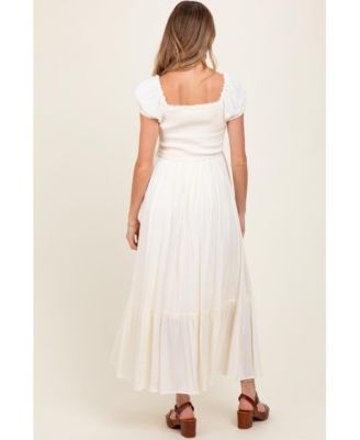 Ivory Ruffle Detail Square Neck Maternity Maxi Dress