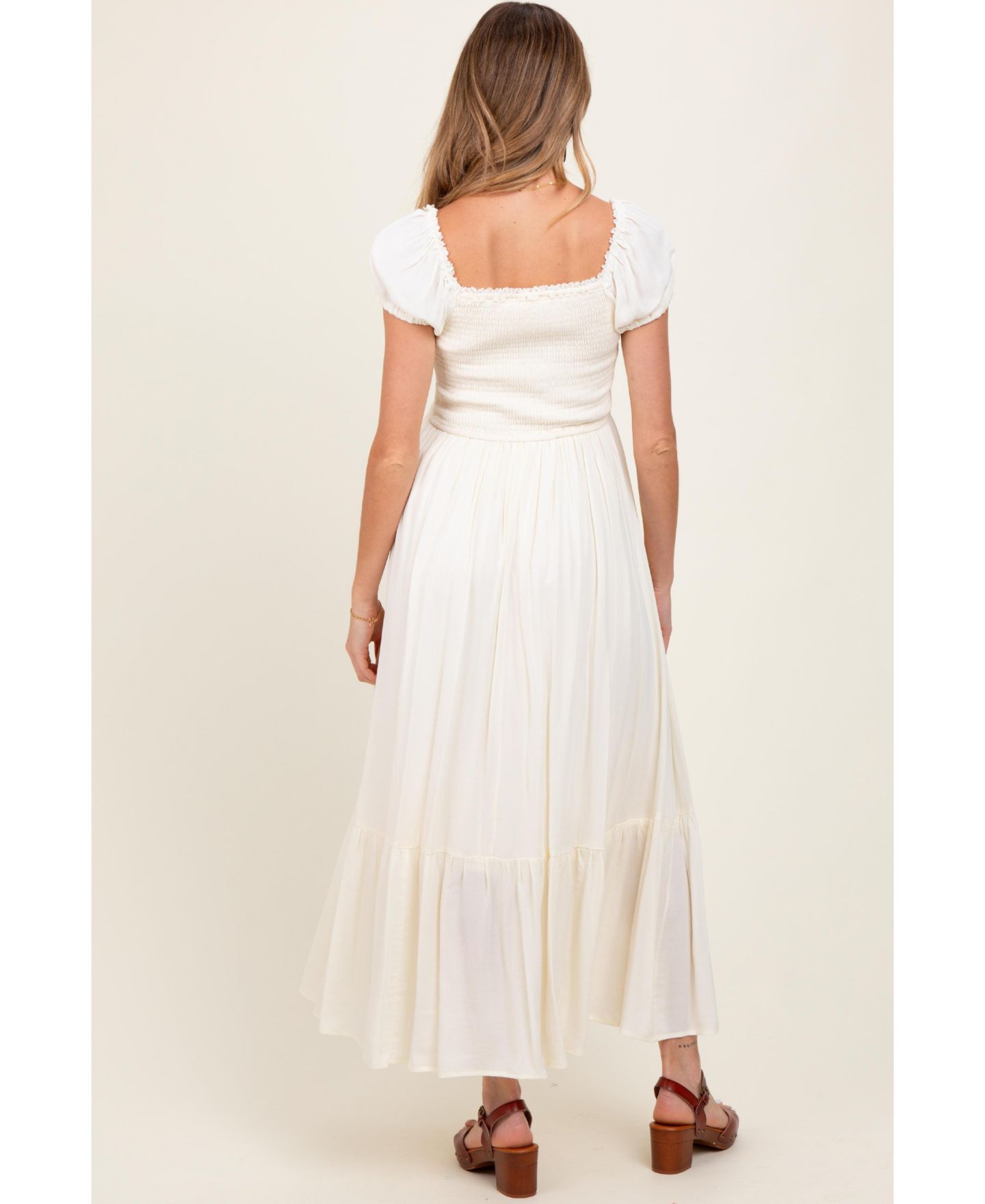 Женское платье Pinkblush Ivory Ruffle Detail Square Neck Maxi, цвет: Слоновая кость — фото 2