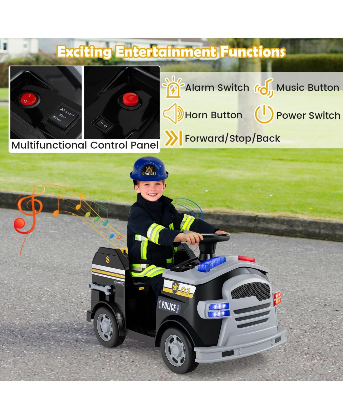 Детская игрушка Mecale Police 12V Electric Ride-On Car, цвет: Чёрный — фото 5