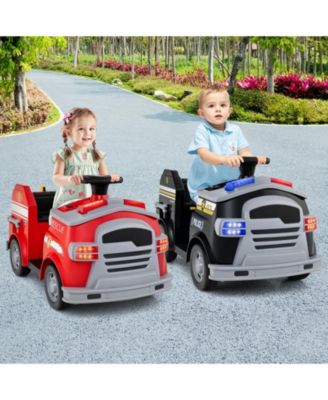 Police Car Ride on, 12V Electric Cop Truck Kids Car w/Shovel & Wrench, Fire Extinguisher, Ladder, Safety Hat, 4 Anti-Slip Wheels, Music, Alarm, Horn, Electric Vehicle Gift for Toddler(Black)