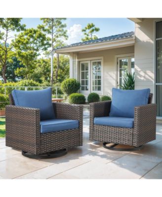 U-Frame 2-Piece Swivel Glider Wicker Outdoor Rocking Chair with Olefin Cushions