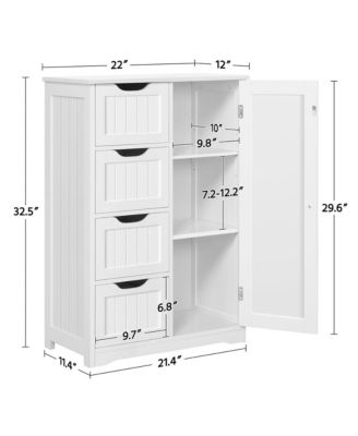 Wooden Bathroom Cabinet 32.5-Inch Height with 4 Drawers and Cupboard