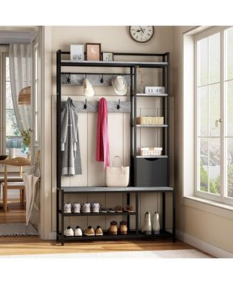 Hall Tree with Storage Bench - 41.34 In Freestanding Entryway Bench with Coat Rack, 5-In-1 Intelligent Design Featuring Shoe Storage