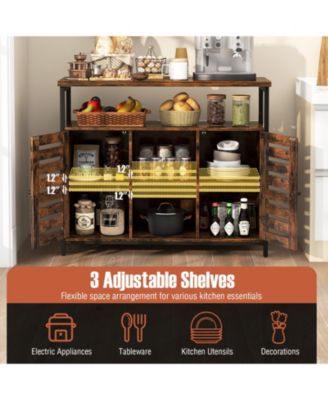 Buffet Cabinet Industrial Sideboard Storage Cabinet with Slatted Door and 3 Adjustable Shelves