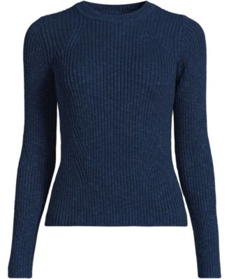 Women's Cotton Blend Marl Ribbed Crew Neck Sweater