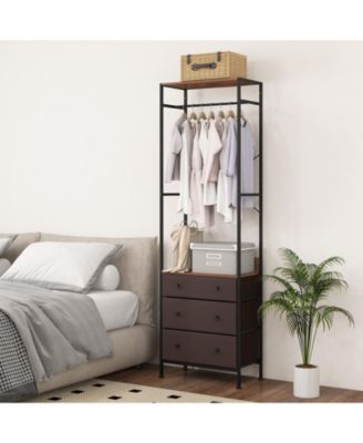 Freestanding Closet Organizer with 3-position Hanging Rod and Storage Shelves