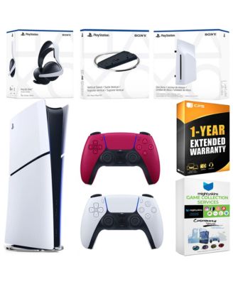 PlayStation 5 Slim Digital Bundle with Disc Drive, Extra Controller, Pulse Elite Headset, Vertical Stand, MightySkins Game Collection Services an