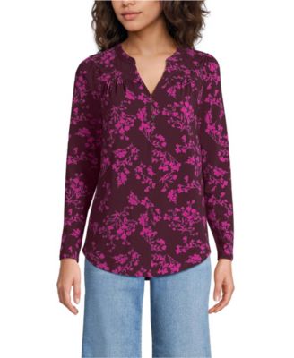 Women's Long Sleeve Lightweight Jersey Notch Neck Tunic Top