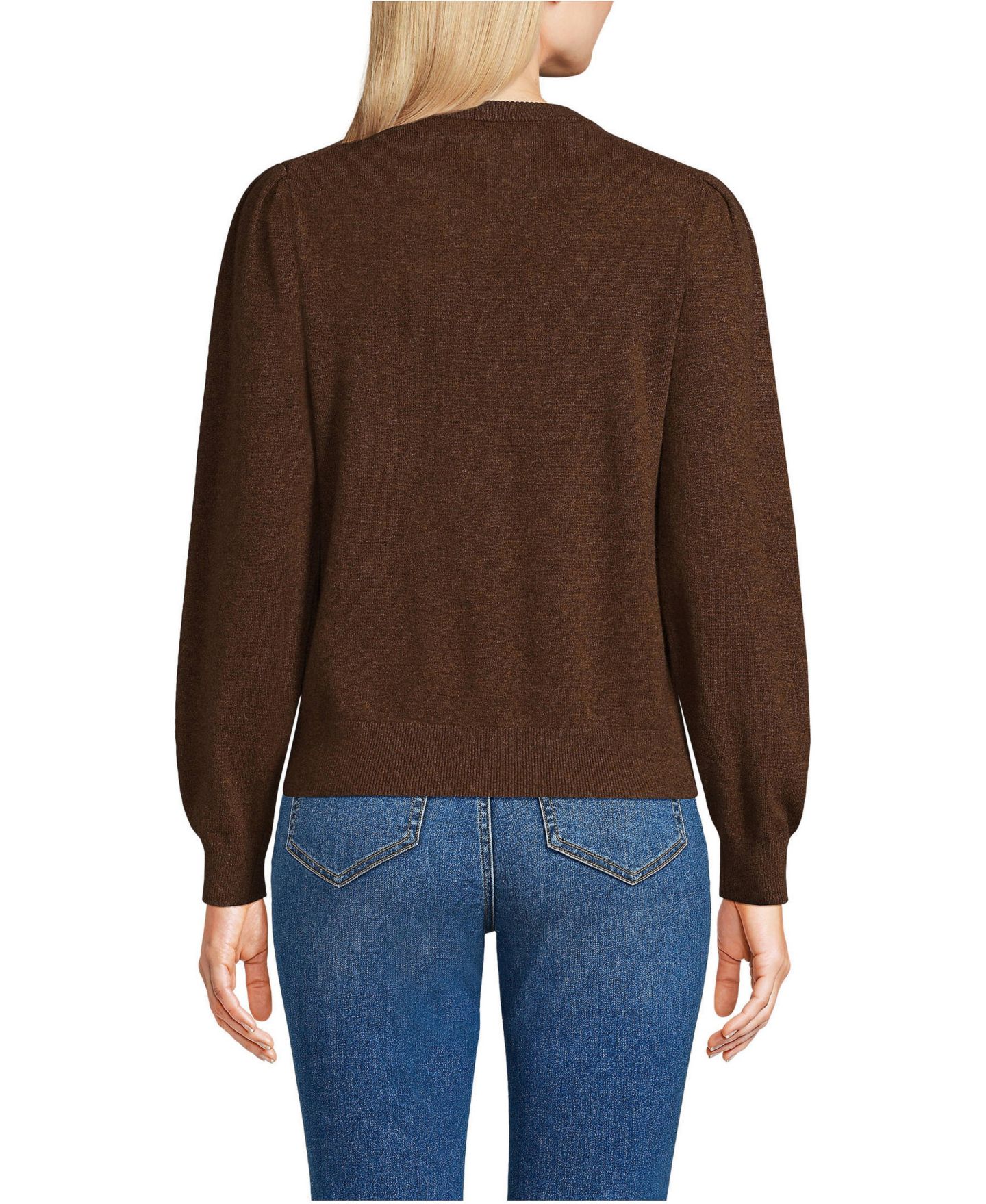 Женский свитер Lands' End Cashmere Puff Sleeve Crew Neck, цвет: Тёмный меланжевый — фото 2