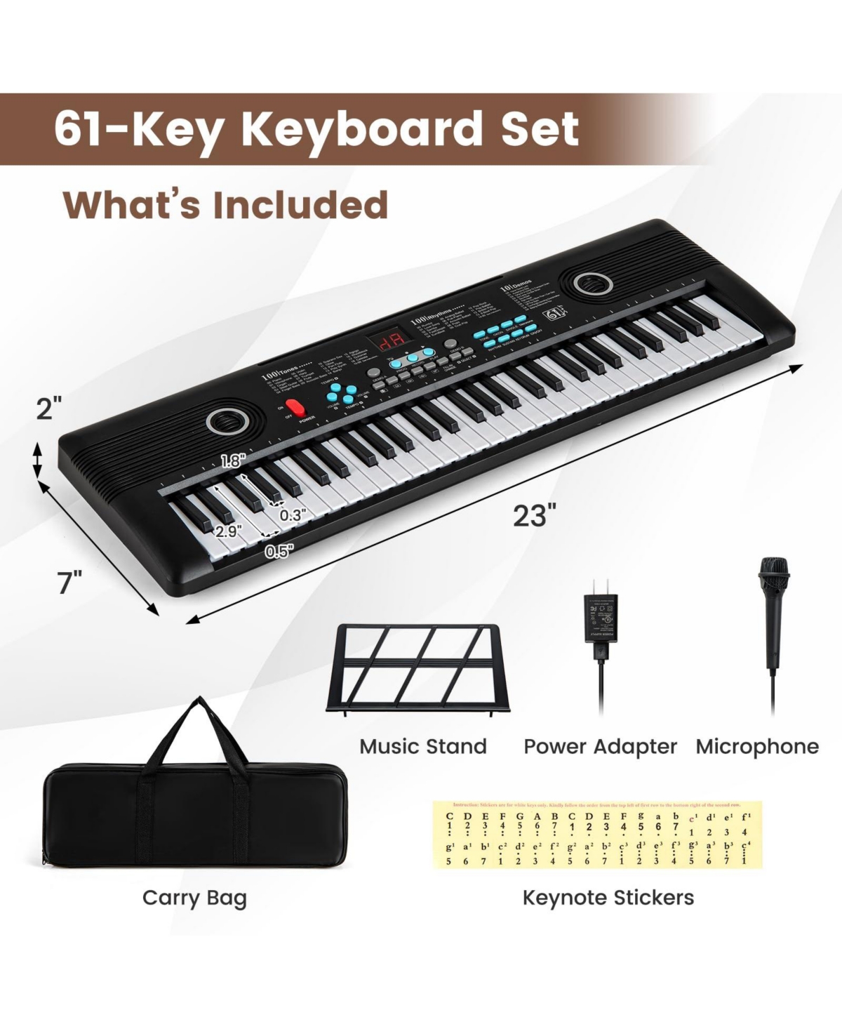 Mecale 61 Key Electric Portable Digital Keyboard Piano for Beginner