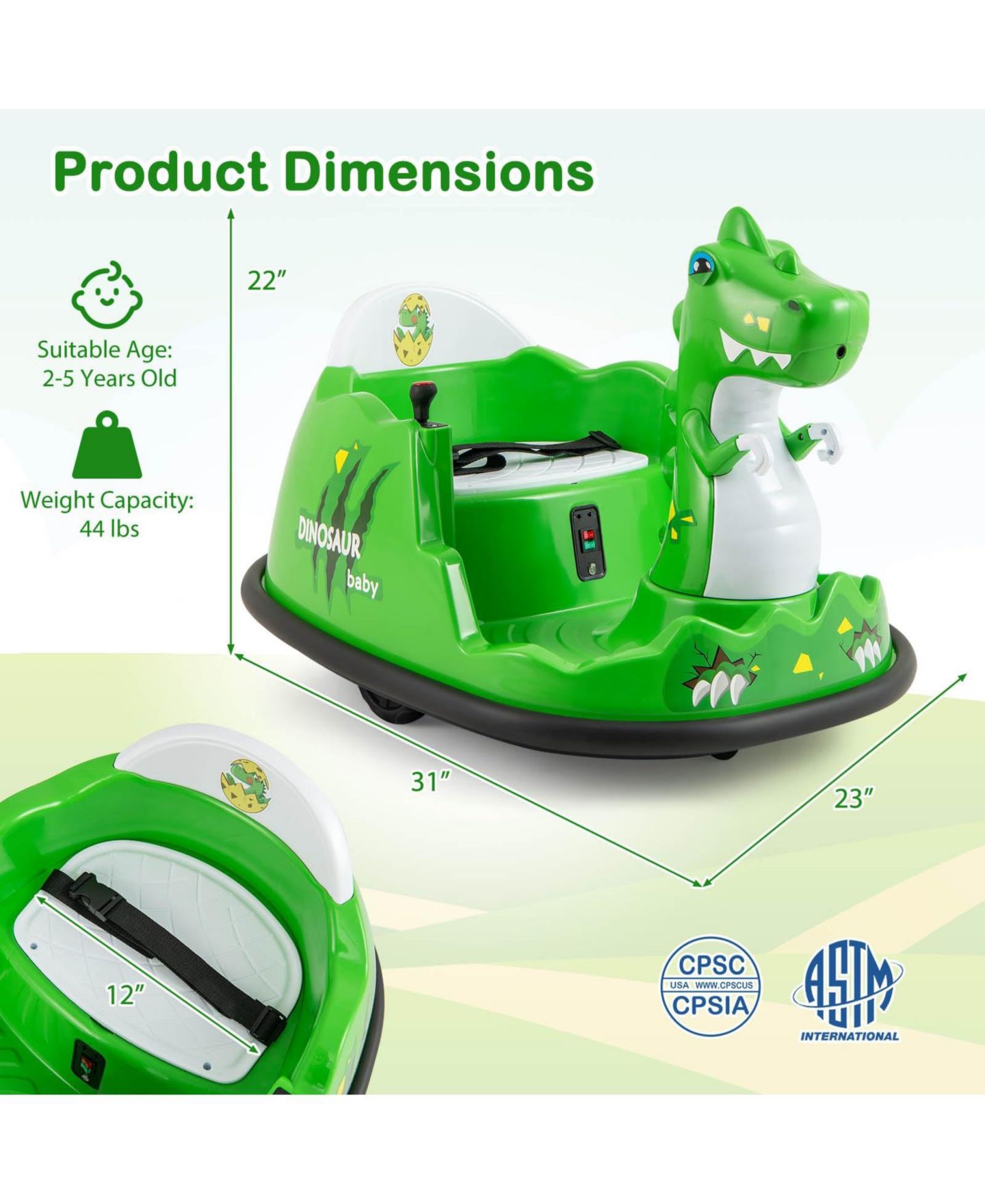 Детская игрушка Mecale Dinosaur Remote-Control Spray Bumper Car, цвет: Зелёный — фото 3