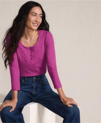 Women's 3/4 Sleeve Variegated Micro Rib Henley