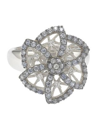 Suzy Levian Sterling Silver Sapphire & Created White Sapphire Flower Ring