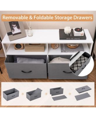 Fabric Chest of Drawers with 2 Drawers and 2 Open Shelves