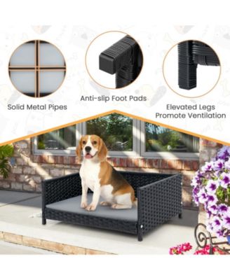 Rattan Dog Bed with Waterproof Soft Cushion for Medium Small Dogs Cats