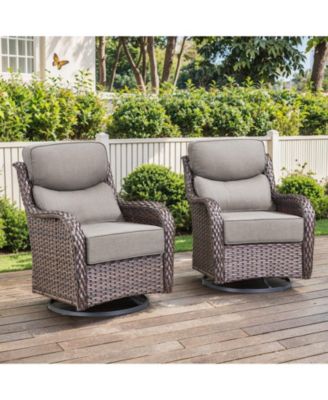 Crescent Outdoor 2-Person Wicker Glider Patio Swivel Chairs with Olefin 6 in. Thick Cushions