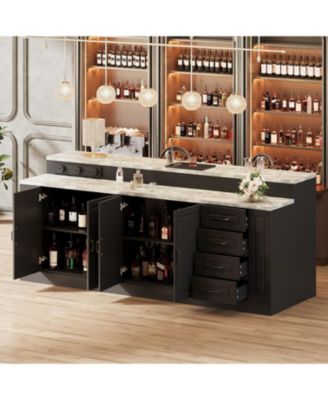 Large Kitchen Island with 4 Drawers, 4 Doors, sockets,dining table, coffee station and microwave rack for dining room