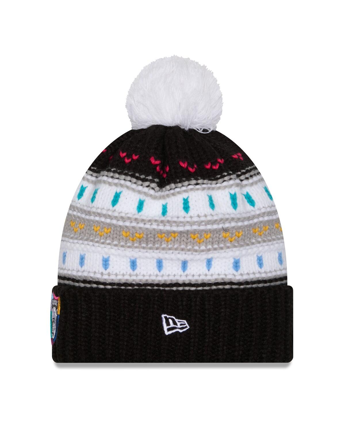 New Era Women's Black Las Vegas Raiders 2025 Nfl Crucial Catch Cuffed Knit With Pom Hat In Black
