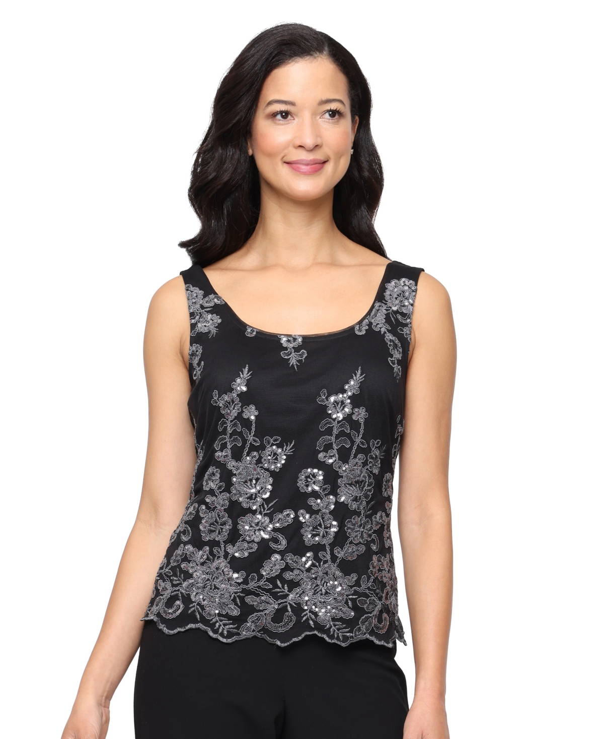 Alex Evenings Petite Embroidered Twinset In Black