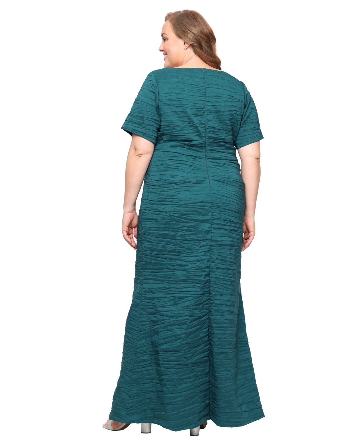 Alex Evenings Plus Size Long Crinkle Stretch Taffeta Dress In Green