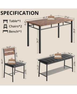 Dining Table Set for 4 with Upholstered Bench and 2 Chairs, Brown