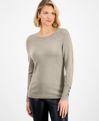 Women's Button-Sleeve Crewneck Sweater, Created for Macy's