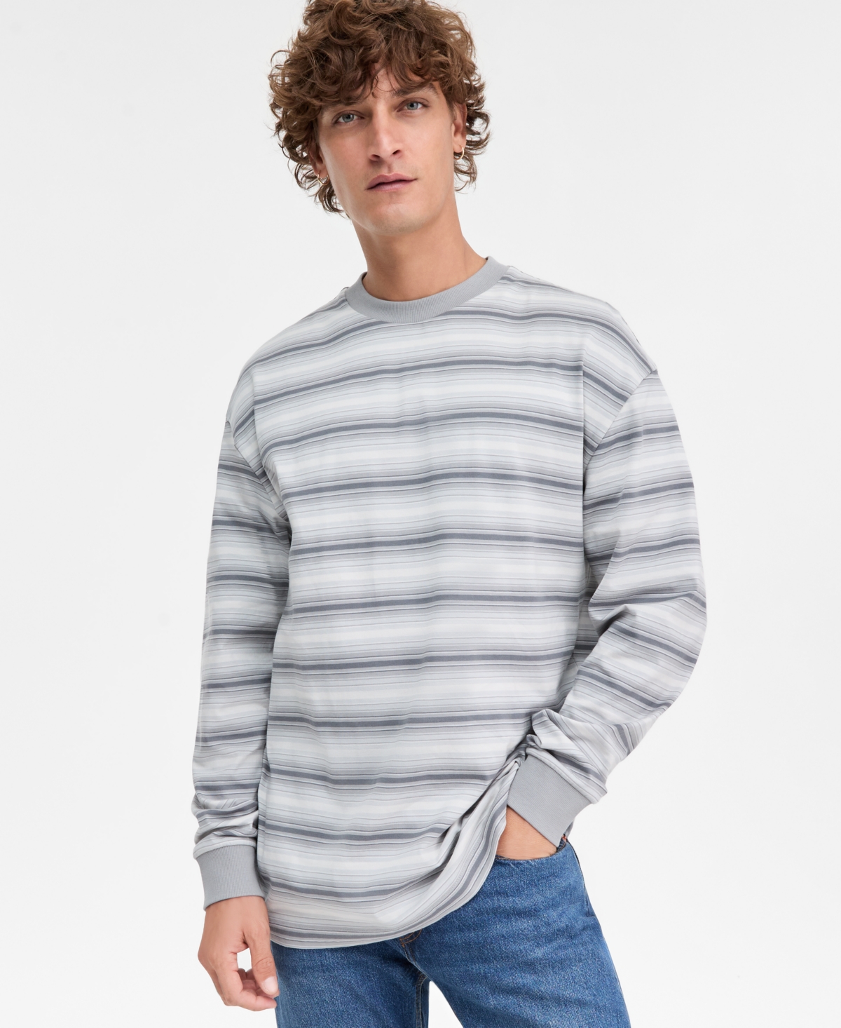 Hugo Boss Men's Cotton Nsolog Long-Sleeve Crewneck Striped T-Shirt