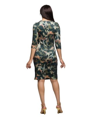 Women's Three Quarter Sleeve Faux Wrap Dress