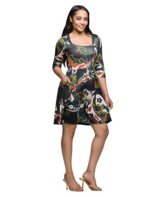 Women's Three Quarter Sleeve Fit and Flare Dress