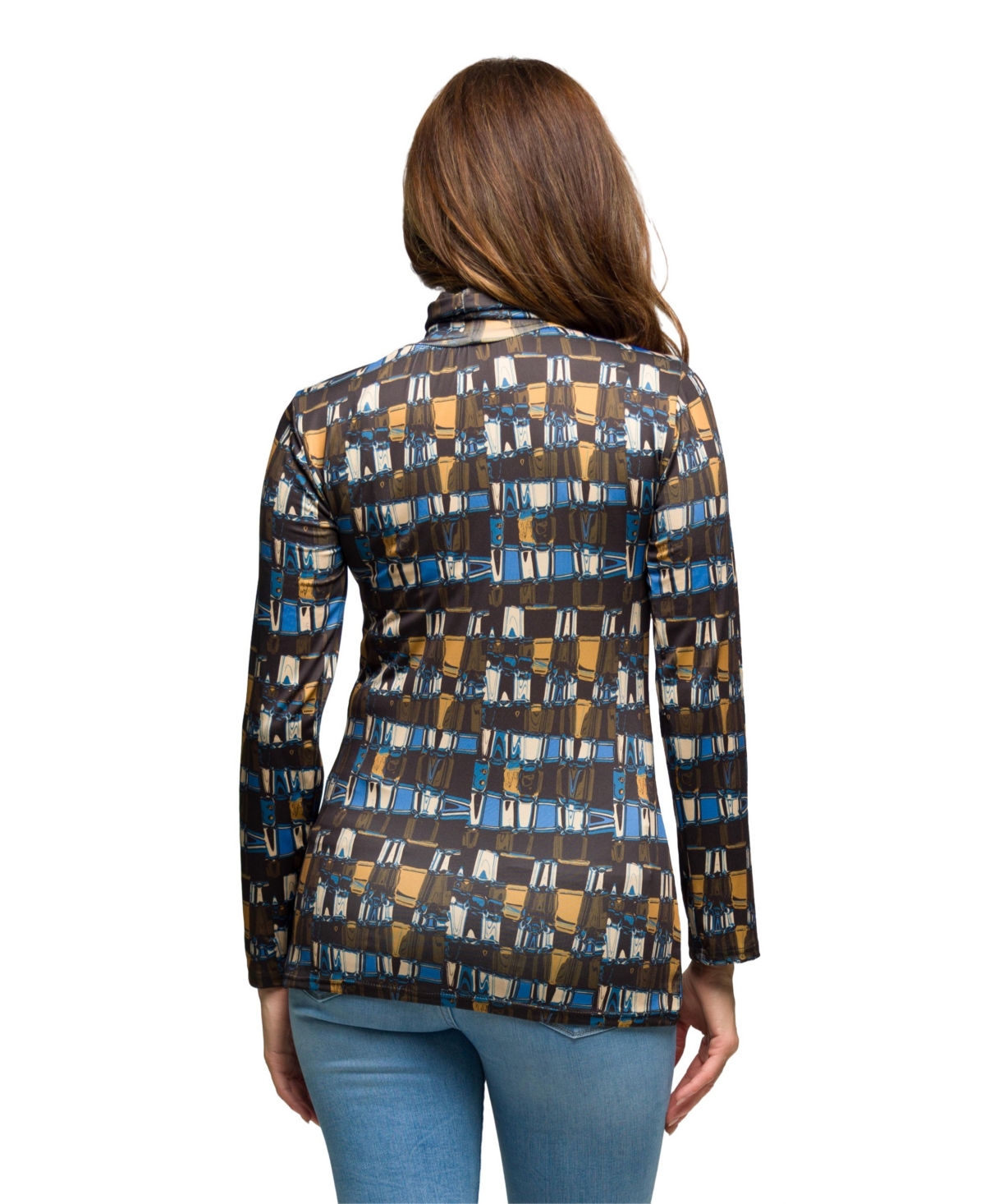 24seven Comfort Apparel Women's Mock Neck Long Sleeve Printed Top