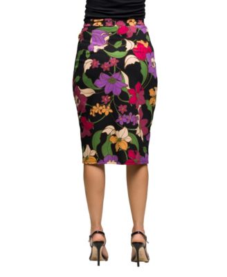 Women's Black Multi Floral Print Midi Pencil Skirt