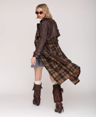 Women's Plaid Oversized Maxi Trench Coat
