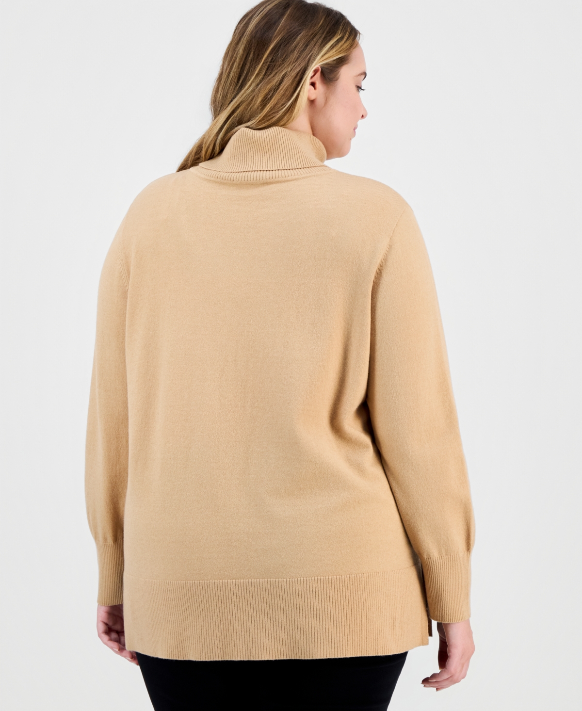 Jones New York Plus Size Pintuck Mock-neck Long-sleeve Sweater In Neutral
