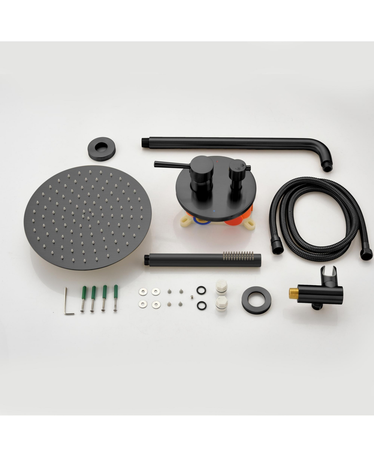 Rainsken Wall Mounted Shower Faucet Set with High Pressure 10" Stainless Steel Rain Shower 2 Way Pressure Balance Shower Valve Kit, Black