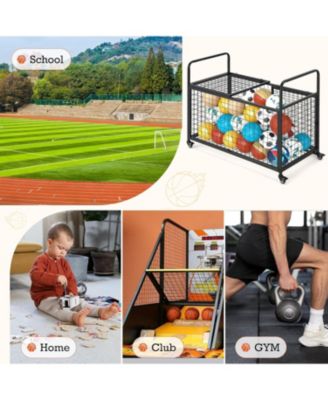 Ball Cart Storage, Rolling Basketball Bin with Wheels for Garage, School, Gym, Sports Equipment and Toy Organizer,Extra Large