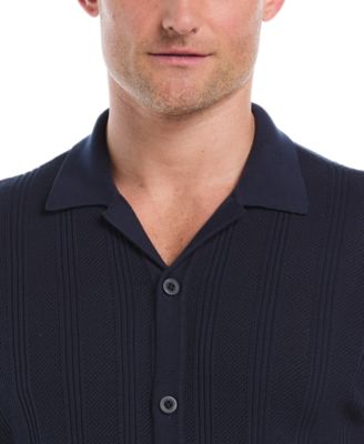 Men's Short-Sleeve Camp-Collar Sweater Button-Front Shirt