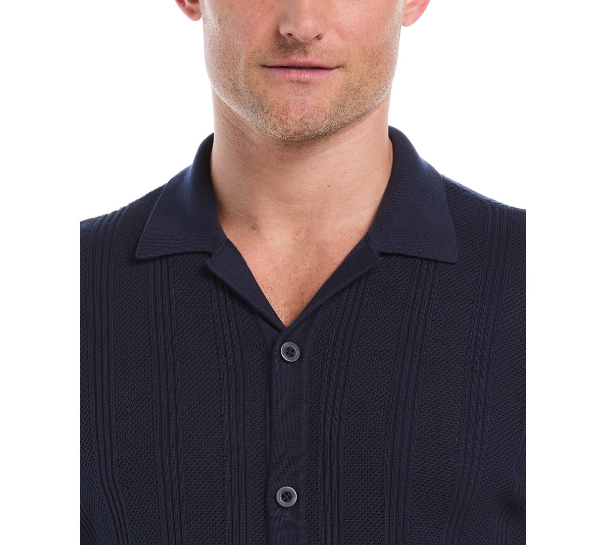 Cubavera Men's Short Sleeve Camp Collar Sweater Button-front Shirt In Blue