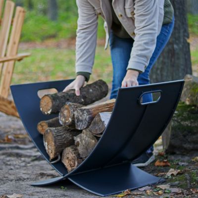 Small Powder-Coated Steel Outdoor Firewood Log Rack - 30" - Black