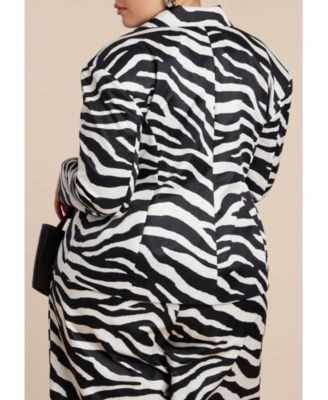 Women's Plus Size Nipped Waist Zebra Print Blazer