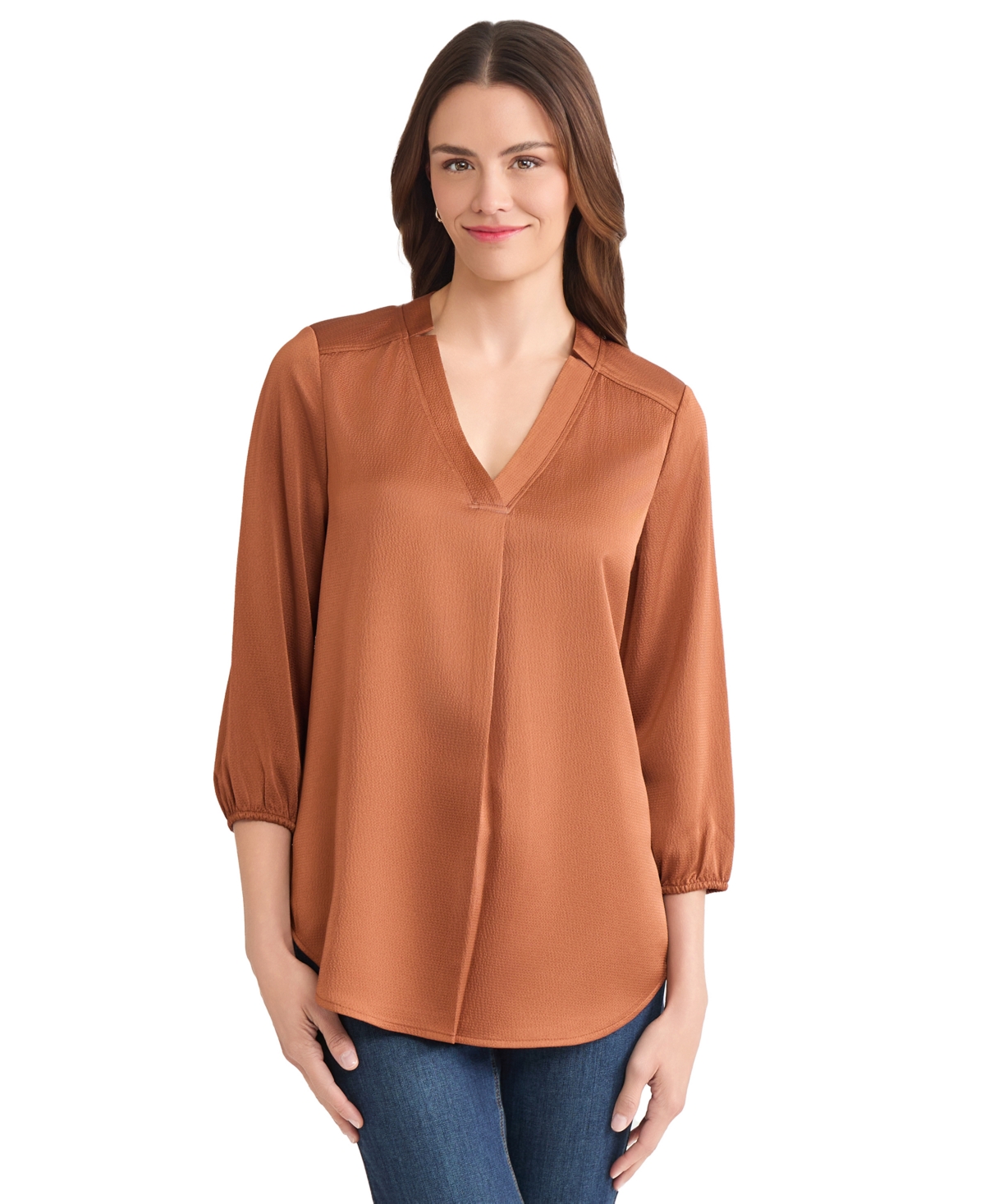 Jones New York Women's V-neck 3/4 Sleeve Top In Brown