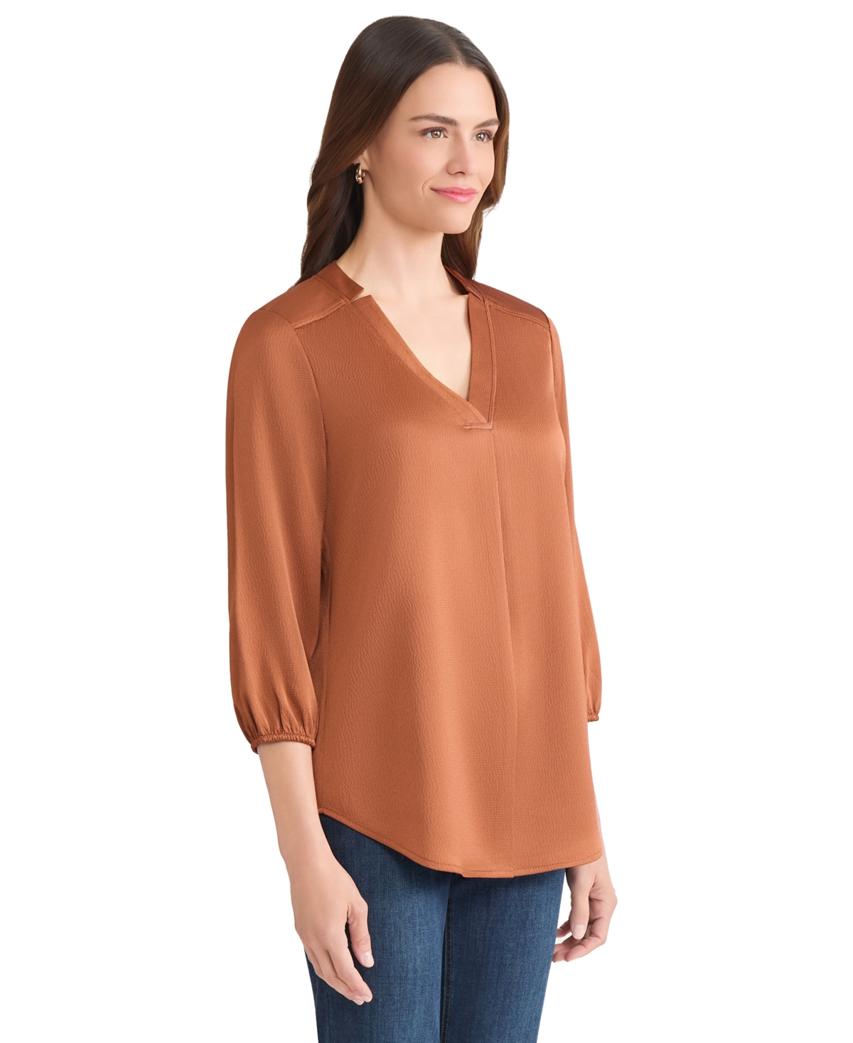 Jones New York Women's V-neck 3/4 Sleeve Top In Brown