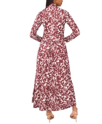 Women's Printed Mock Neck Maxi Dress