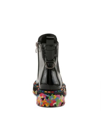 Rager Glossy Waterproof Leather Rain Boot with Artistic Outsole and Elastic Side Panels