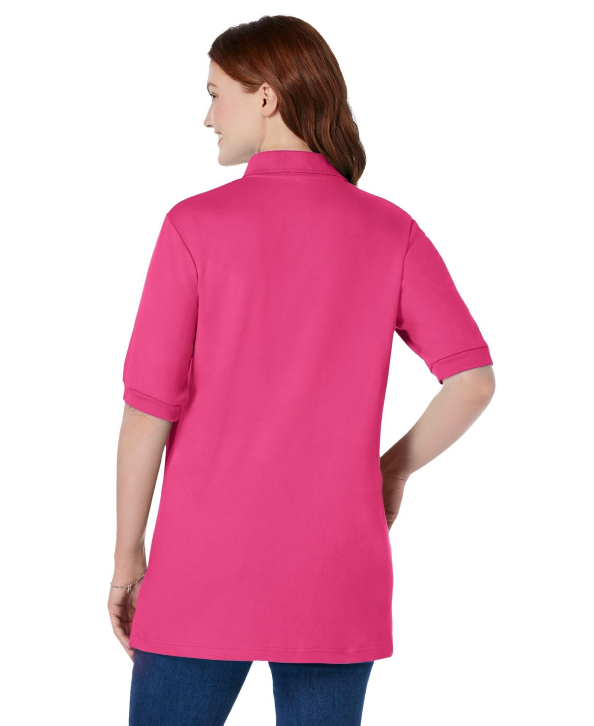 Woman Within Plus Elbow-Sleeve Polo Tunic