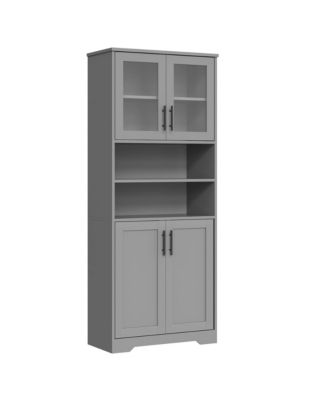 67" Tall Storage Cabinet, Tall Bathroom Cabinet with Glass Doors and Adjustable Shelves