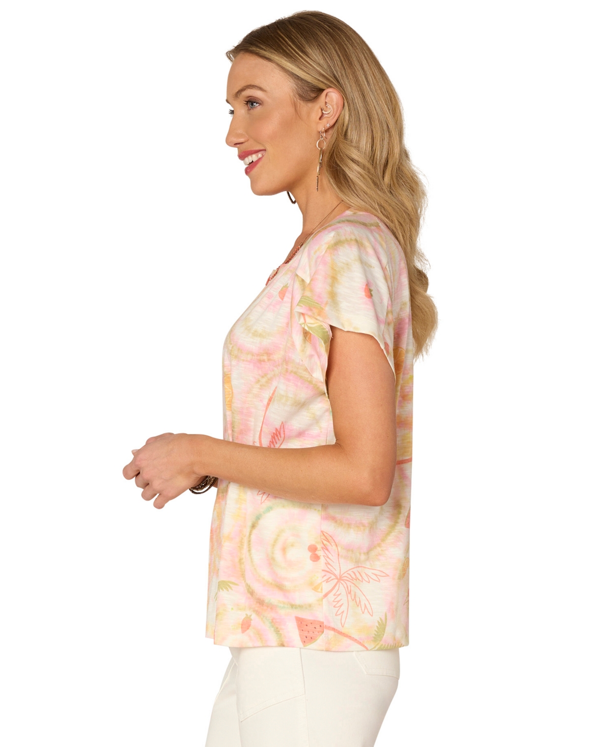 Democracy Women's Petite Short Sleeve Top In Multi