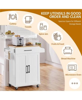 35” H Rolling Kitchen Island Cart with Spice Rack