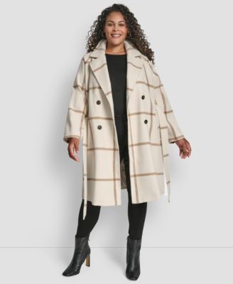 Plus Size Belted Notch Collar Coat