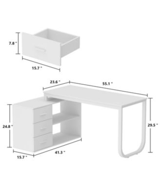 55.1 in. L-Shaped Brown Wood Computer Desk Writing Desk Office Executive Desk W/Removable Tabletop, Shelves, 3-Drawers