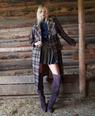 Women's Plaid Oversized Maxi Trench Coat